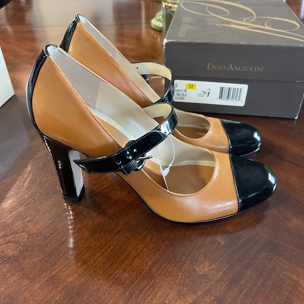 ENZO ANGIOLINI BRAND NEW MARY JANE HEELS PUMPS CAMEL/BLACK